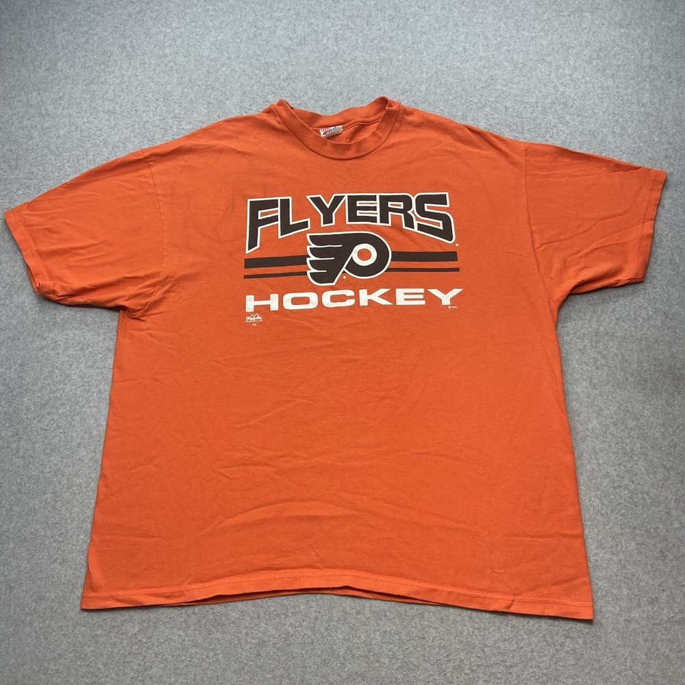 Vintage 90s Philadelphia Flyers Orange T Shirt NHL Hockey‎ Made In USA Sz 2XL